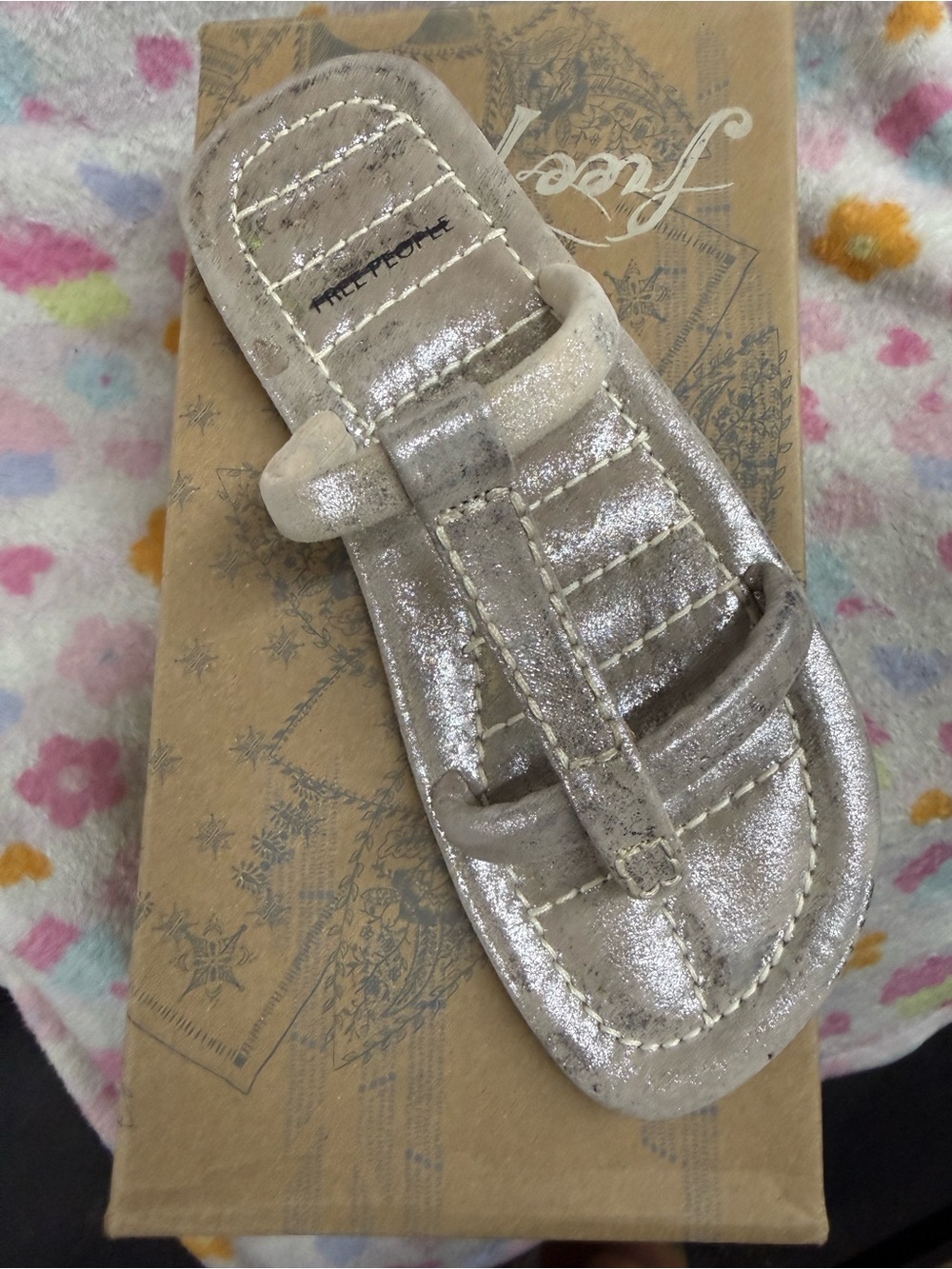 Free People Shimmery Silver Hadden Toe-Loop Slide